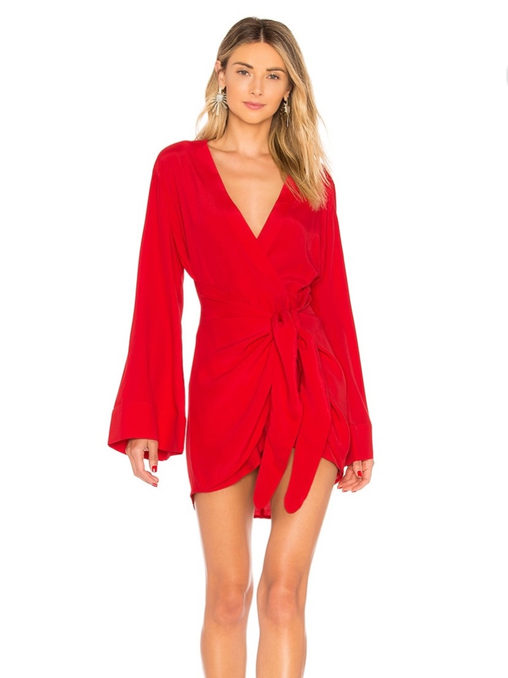L'Academie Red Long-Sleeve Wrap Mini Dress
